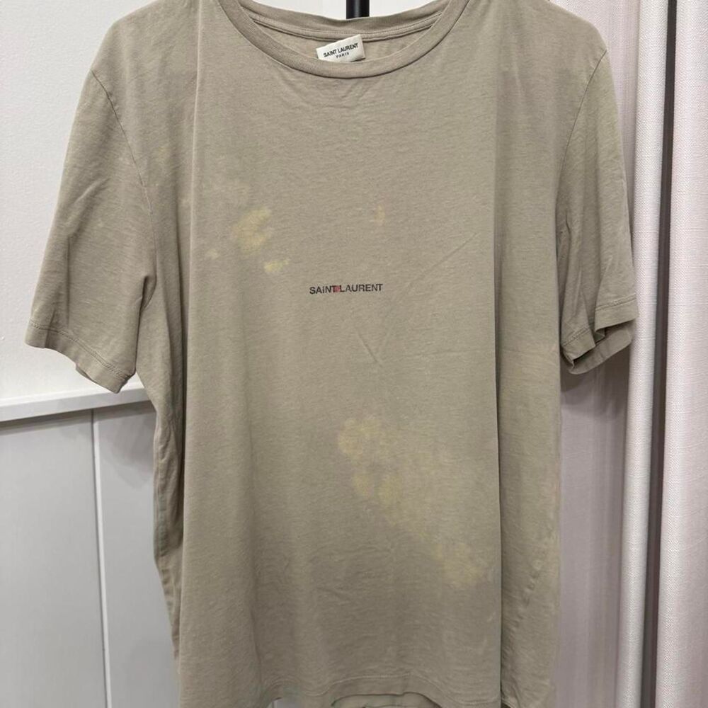 Saint Laurent Paris Sage Khaki Logo Crewneck T-Shirt Luxury Designer Tee